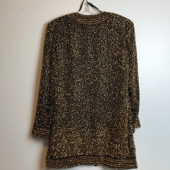 Amazing beaded Della Roufogali gold jacket niteline sequin xl trophy vintage - Picture 5 of 9